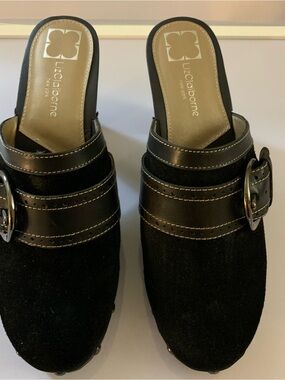 Liz Claiborne Black Slip-On Buckle Clogs
